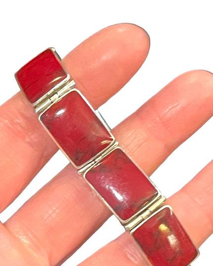 Stunning vintage Red Jasper Chunky link bracelet Mexico 925