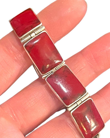 Stunning vintage Red Jasper Chunky link bracelet Mexico 925