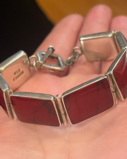 Stunning vintage Red Jasper Chunky link bracelet Mexico 925