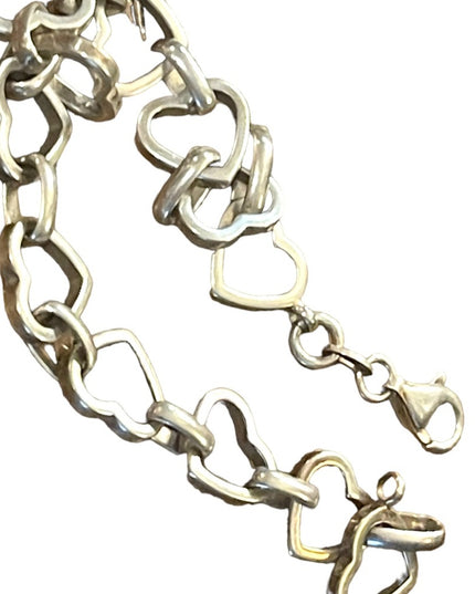 Vintage sterling silver 925 Solid sweet heart link bracelet  Charm
