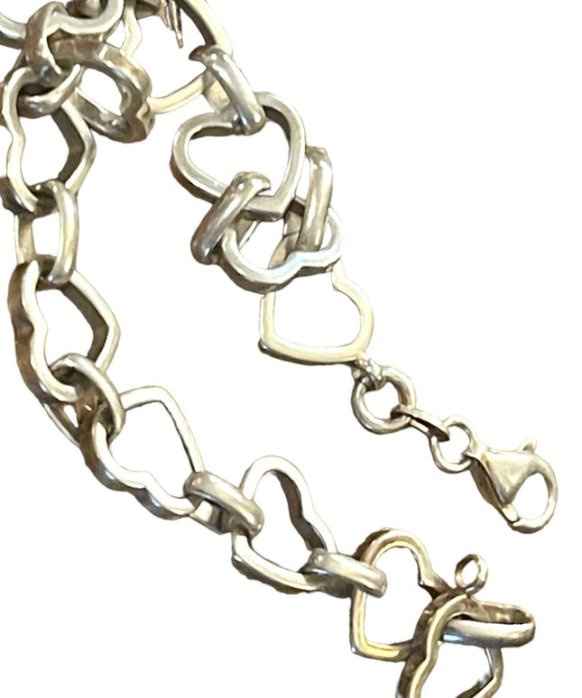 Vintage sterling silver 925 Solid sweet heart link bracelet  Charm