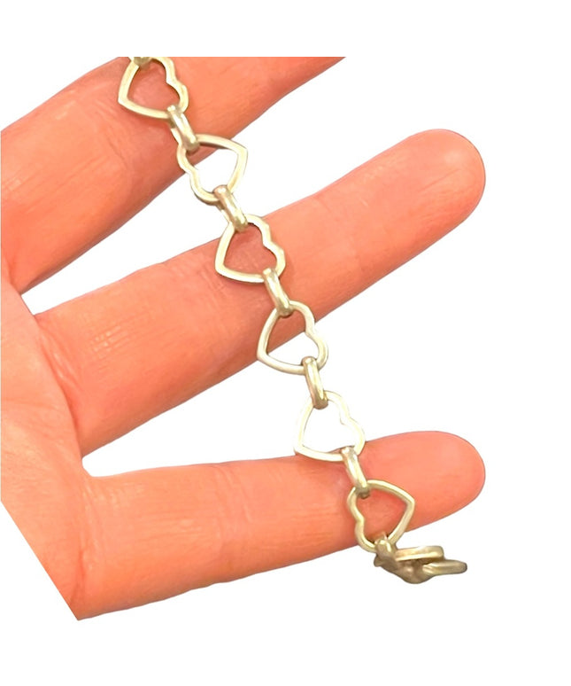 Vintage sterling silver 925 Solid sweet heart link bracelet  Charm