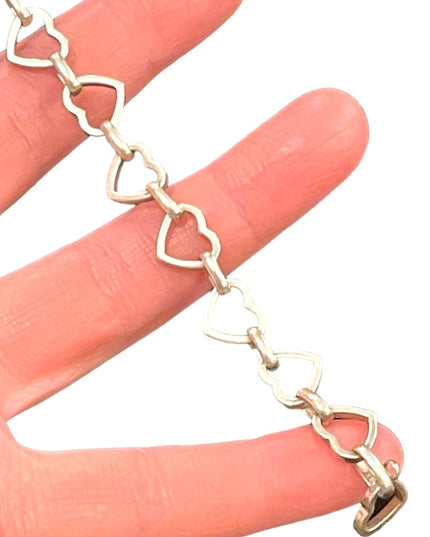 Vintage sterling silver 925 Solid sweet heart link bracelet  Charm