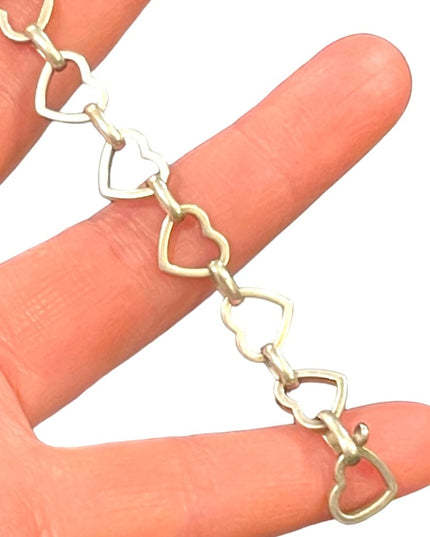 Vintage sterling silver 925 Solid sweet heart link bracelet  Charm