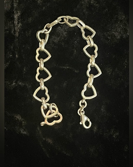 Vintage sterling silver 925 Solid sweet heart link bracelet  Charm
