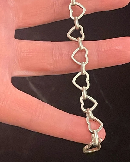 Vintage sterling silver 925 Solid sweet heart link bracelet  Charm
