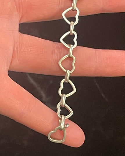 Vintage sterling silver 925 Solid sweet heart link bracelet  Charm