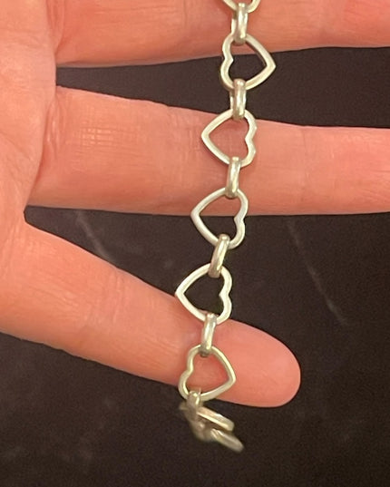 Vintage sterling silver 925 Solid sweet heart link bracelet  Charm