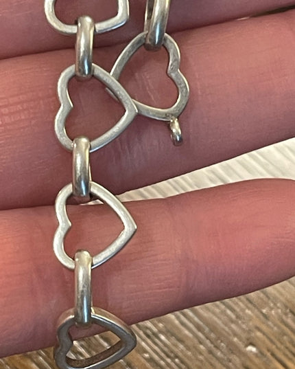 Vintage sterling silver 925 Solid sweet heart link bracelet  Charm