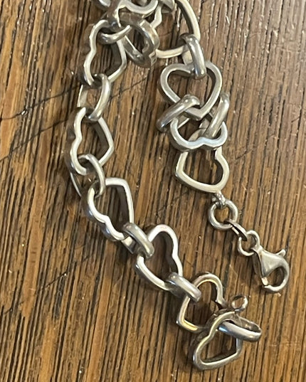 Vintage sterling silver 925 Solid sweet heart link bracelet  Charm