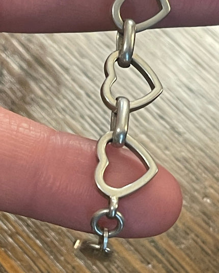 Vintage sterling silver 925 Solid sweet heart link bracelet  Charm