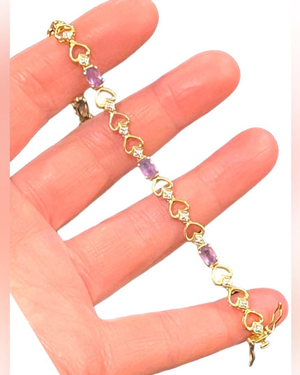 Vintage Gold plt sterling silver 925 sweet heart amethyet link bracelet