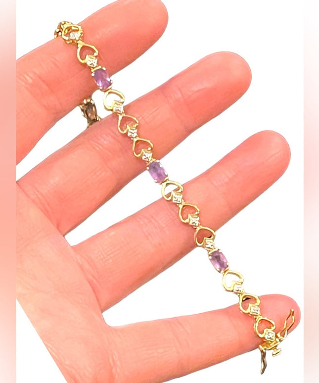 Vintage Gold plt sterling silver 925 sweet heart amethyet link bracelet