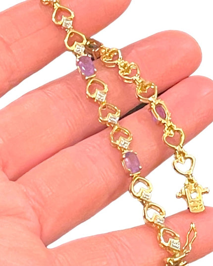 Vintage Gold plt sterling silver 925 sweet heart amethyet link bracelet