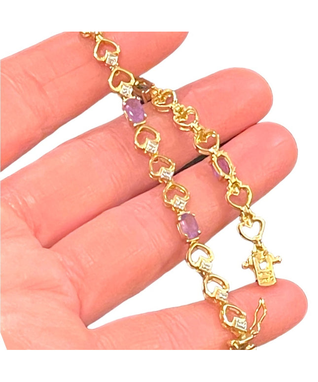 Vintage Gold plt sterling silver 925 sweet heart amethyet link bracelet