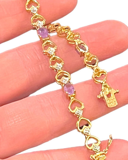 Vintage Gold plt sterling silver 925 sweet heart amethyet link bracelet