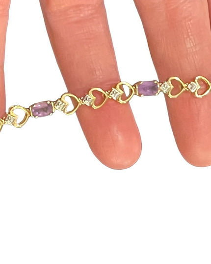 Vintage Gold plt sterling silver 925 sweet heart amethyet link bracelet