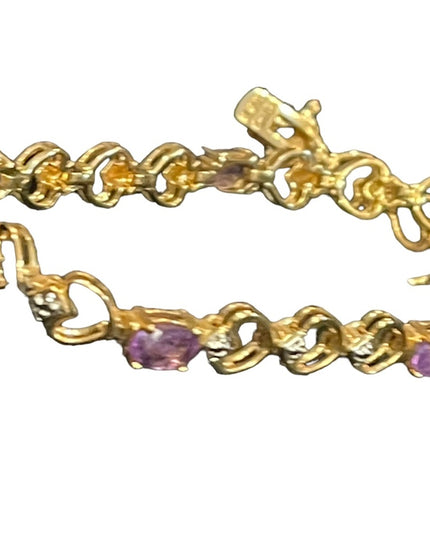 Vintage Gold plt sterling silver 925 sweet heart amethyet link bracelet