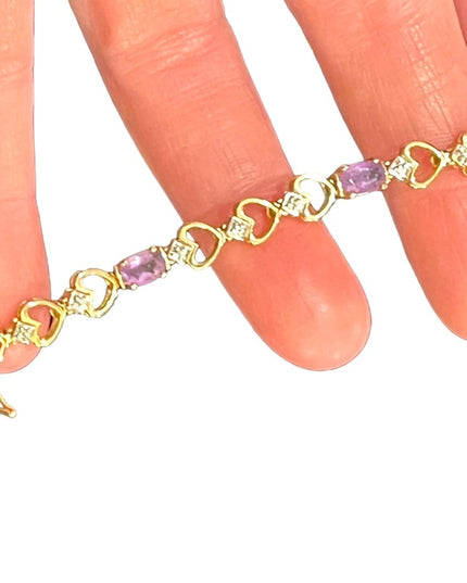 Vintage Gold plt sterling silver 925 sweet heart amethyet link bracelet