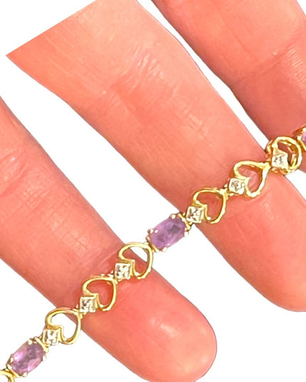 Vintage Gold plt sterling silver 925 sweet heart amethyet link bracelet