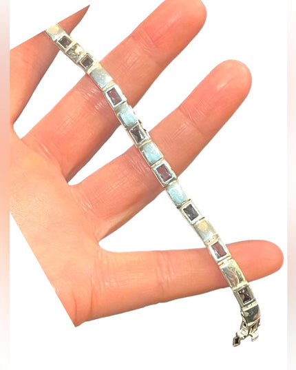 Sterling silver 925 Fancy purple synthetic amethyst Link bracelet