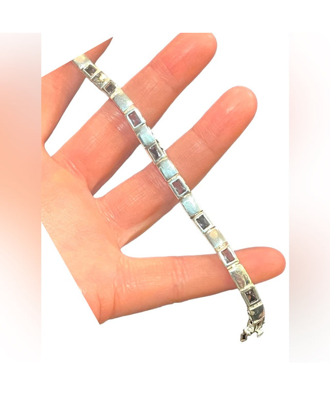 Sterling silver 925 Fancy purple synthetic amethyst Link bracelet