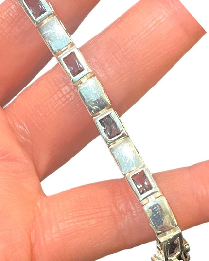 Sterling silver 925 Fancy purple synthetic amethyst Link bracelet