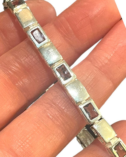Sterling silver 925 Fancy purple synthetic amethyst Link bracelet