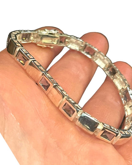 Sterling silver 925 Fancy purple synthetic amethyst Link bracelet