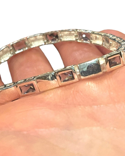 Sterling silver 925 Fancy purple synthetic amethyst Link bracelet