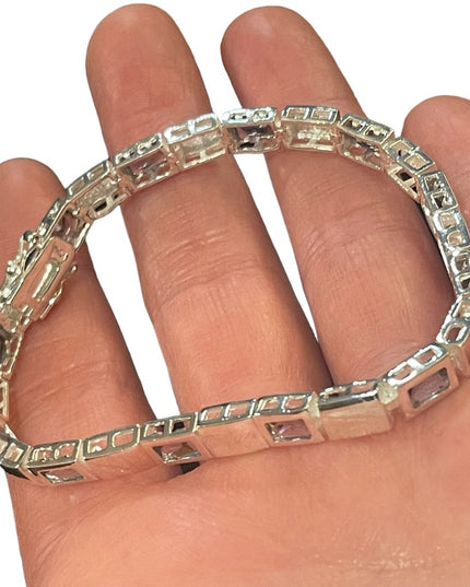 Sterling silver 925 Fancy purple synthetic amethyst Link bracelet