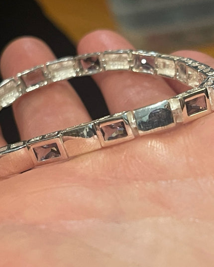 Sterling silver 925 Fancy purple synthetic amethyst Link bracelet