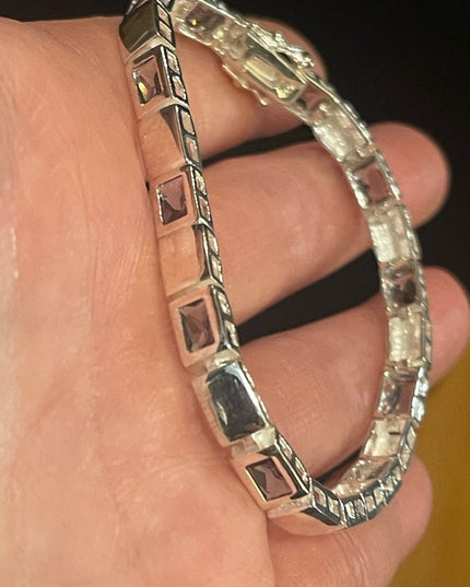 Sterling silver 925 Fancy purple synthetic amethyst Link bracelet