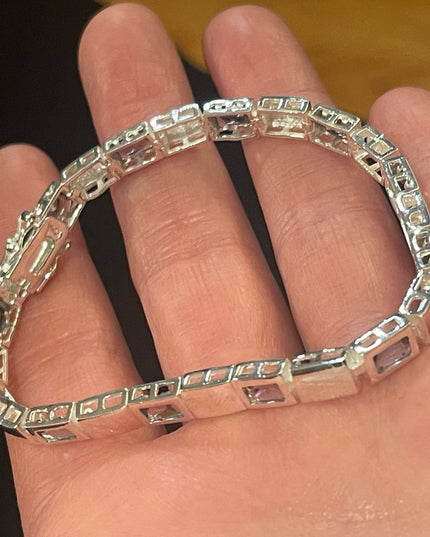 Sterling silver 925 Fancy purple synthetic amethyst Link bracelet