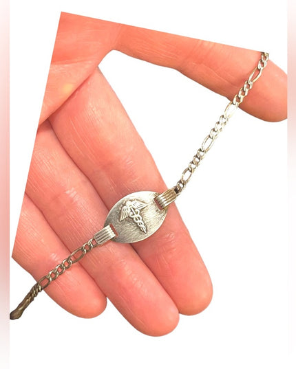 Vintage sterling silver 925 Figaro link womens Medic Alert bracelet