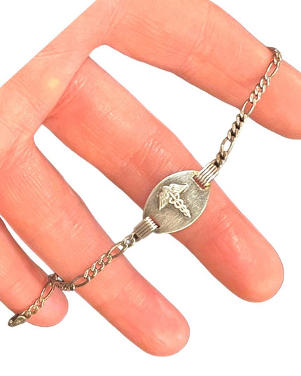 Vintage sterling silver 925 Figaro link womens Medic Alert bracelet