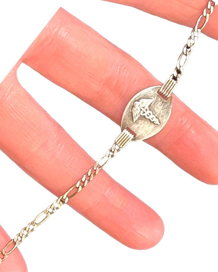 Vintage sterling silver 925 Figaro link womens Medic Alert bracelet