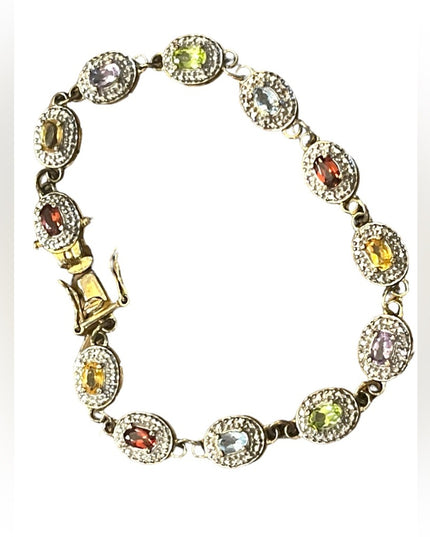 Sterling silver gold plated 925 multi gemstone Link bracelet
