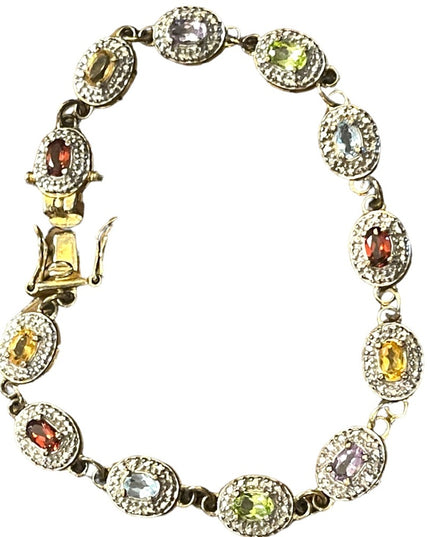 Sterling silver gold plated 925 multi gemstone Link bracelet