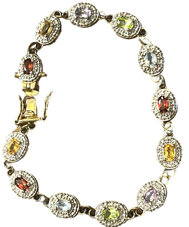 Sterling silver gold plated 925 multi gemstone Link bracelet