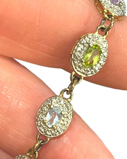 Sterling silver gold plated 925 multi gemstone Link bracelet