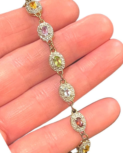Sterling silver gold plated 925 multi gemstone Link bracelet
