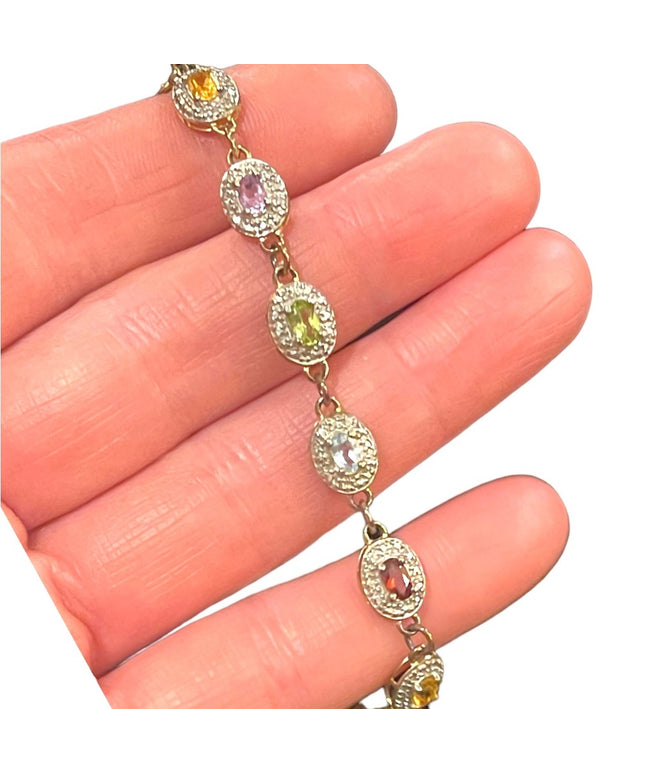 Sterling silver gold plated 925 multi gemstone Link bracelet