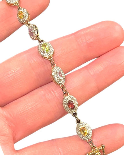 Sterling silver gold plated 925 multi gemstone Link bracelet