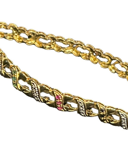Sterling silver 925 gold plt multi gemstone fancy X link bracelet ruby emerald