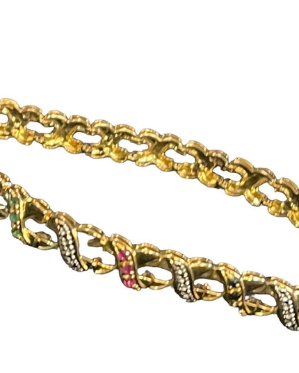 Sterling silver 925 gold plt multi gemstone fancy X link bracelet ruby emerald