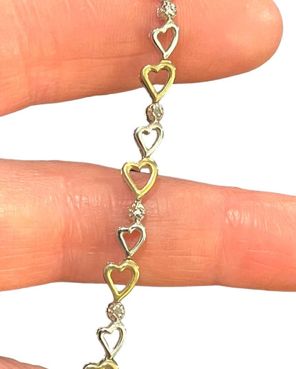 Sterling silver 925 Heart diamond illusion link bracelet gold plt