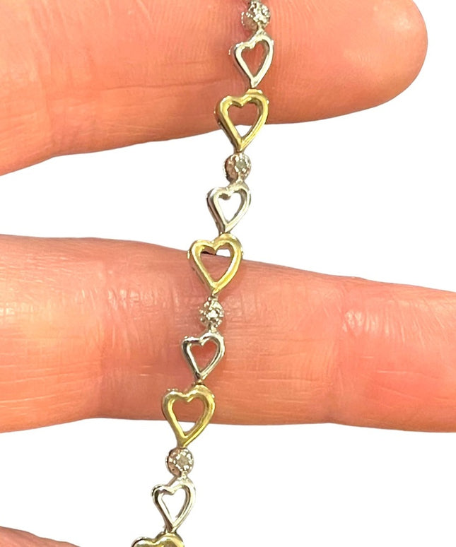 Sterling silver 925 Heart diamond illusion link bracelet gold plt