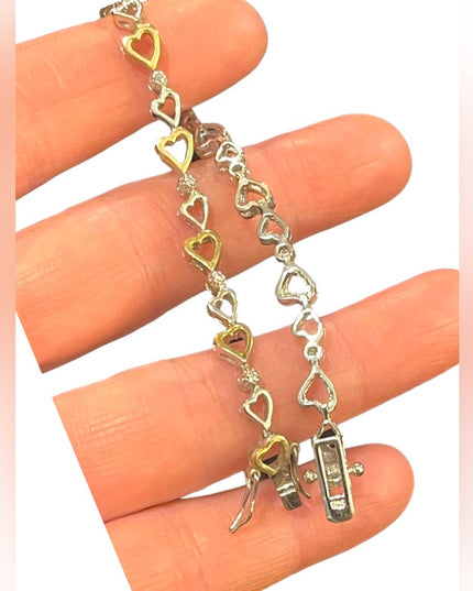 Sterling silver 925 Heart diamond illusion link bracelet gold plt