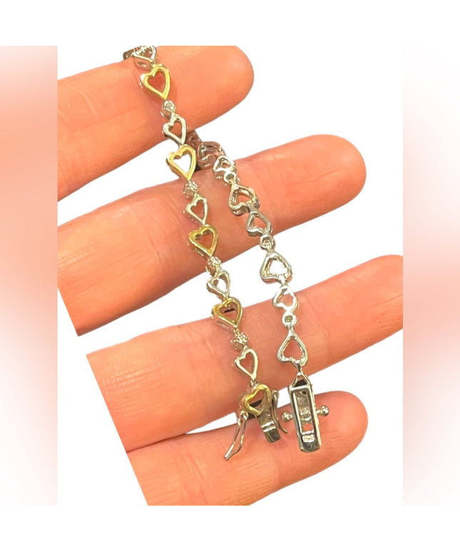 Sterling silver 925 Heart diamond illusion link bracelet gold plt